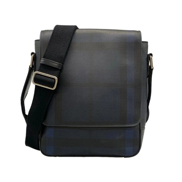 Auth Burberry - Navy Black PVC Leather Shoulder Bag - Picture 1 of 10